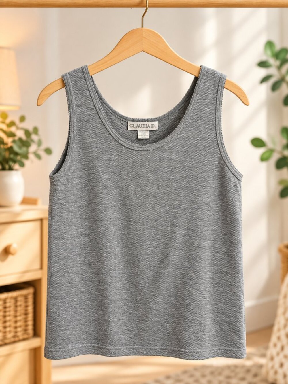 Claudia D Gray Textured Knit Scoop Neck Tank Top Women’s Small